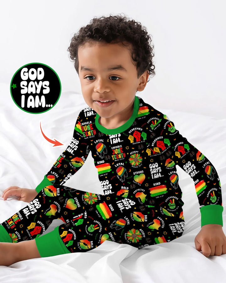 God Says I Am Juneteenth Blessings Bamboo Two Piece Long Sleeve Pajama Set