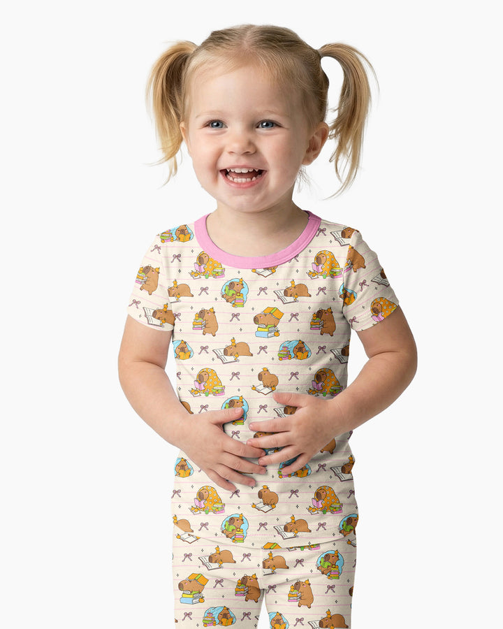 Sweet Study Capy Bamboo Two Piece Short Sleeve Pajama Set