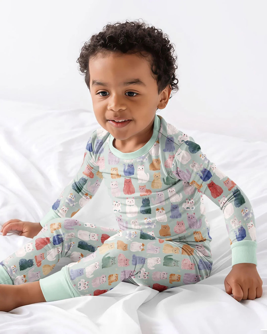 Enchanted Happy Kitty Family Matching Bamboo Two Piece Long Sleeve Pajama Set