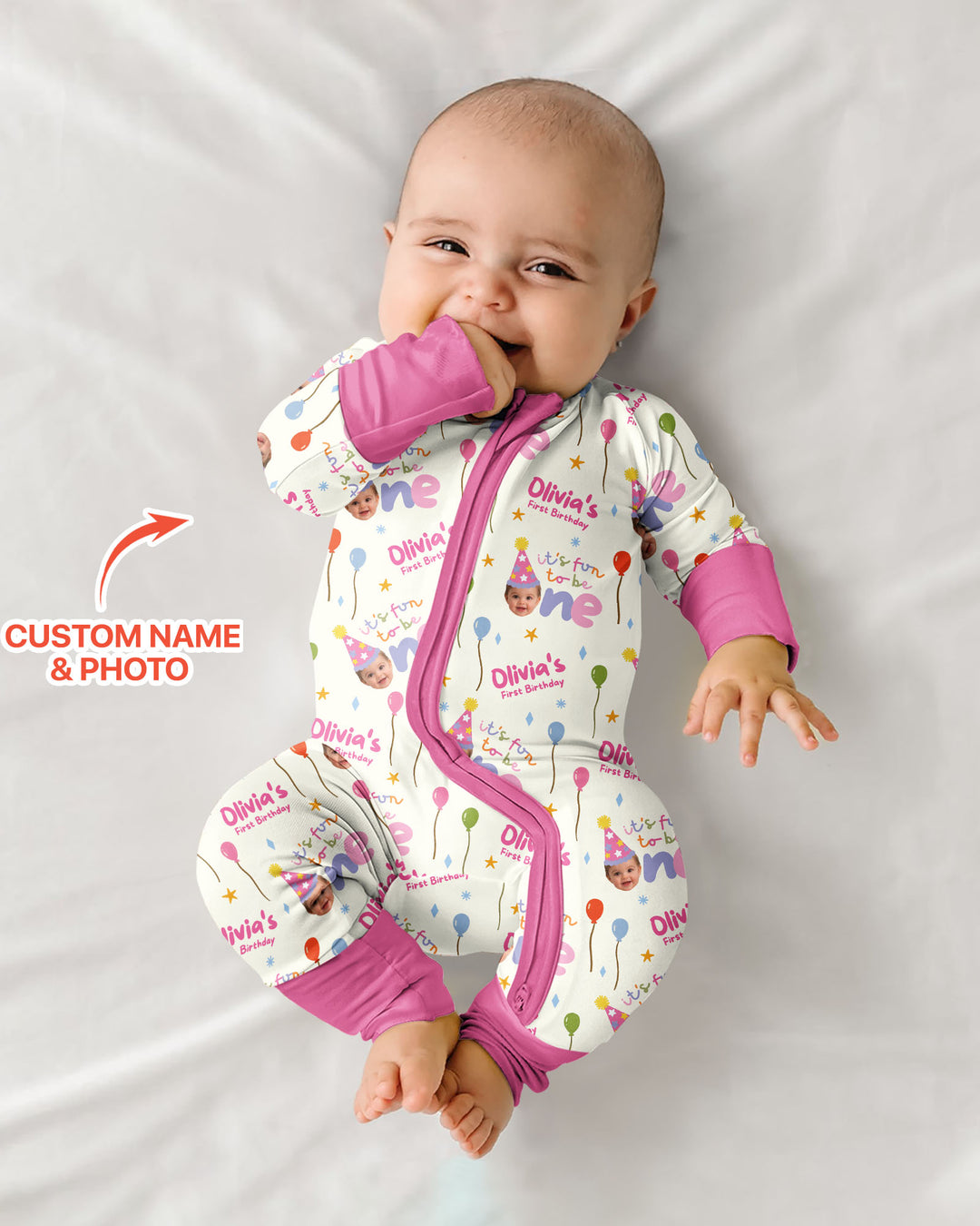 Custom Photo First Birthday Fun Bamboo Convertible Zippy