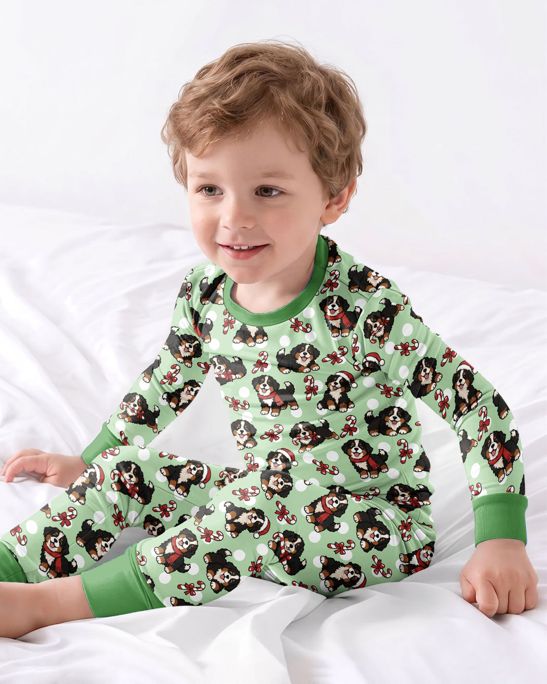 Holiday Bernese Mountain Christmas Dog Bamboo Two Piece Long Sleeve Pajama Set