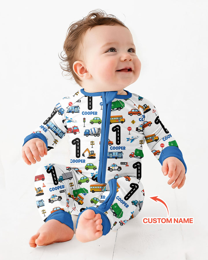 Personalized Birthday Boy Transportation Vehicles Bamboo Convertible Zippy