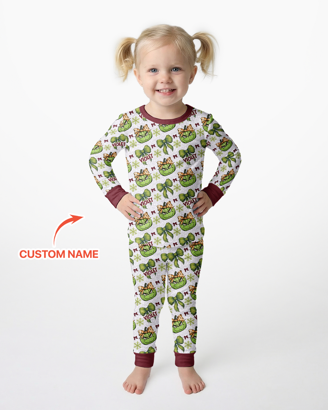 Custom Name Grumpy Green Christmas Bamboo Two Piece Long Sleeve Pajama Set