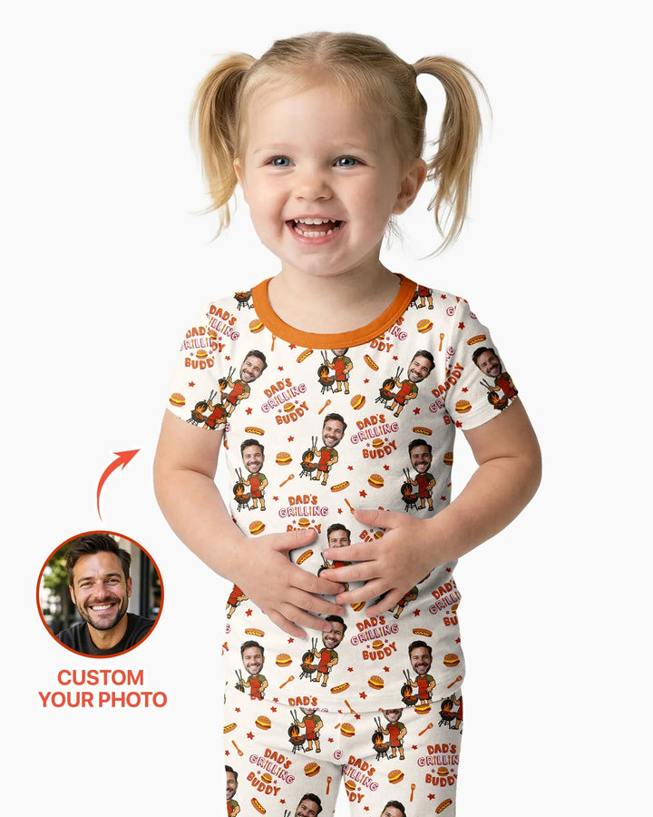 Custom Photo Dad's Grilling Buddy Family Matching Bamboo Two Piece Short Sleeve Pajama Set