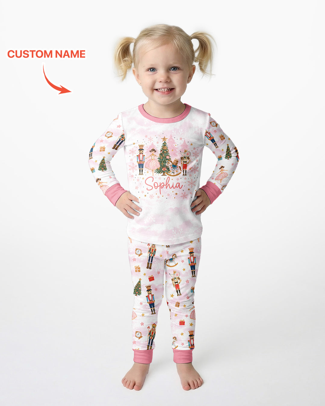 Nutcracker And Ballerina Custom Name Bamboo Two Piece Long Sleeve Pajama Set