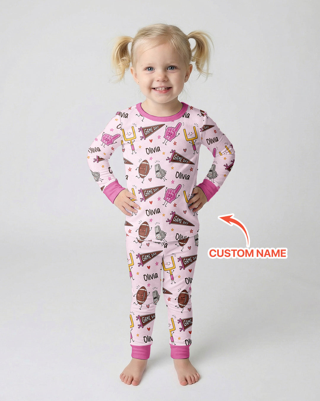 Custom Name Football Game Day Bamboo Two Piece Long Sleeve Pajama Set