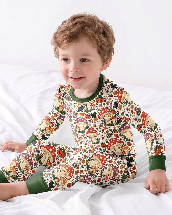 Fall Ghost Mushrooms  Bamboo Two Piece Long Sleeve Pajama Set