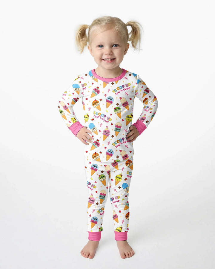 Ice Cream Summer Christian Bamboo Two Piece Long Sleeve Pajama Set