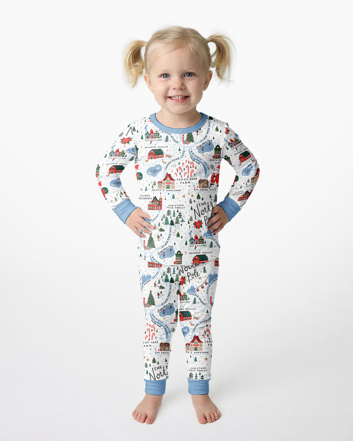 The North Pole Map Bamboo Two Piece Long Sleeve Pajama Set