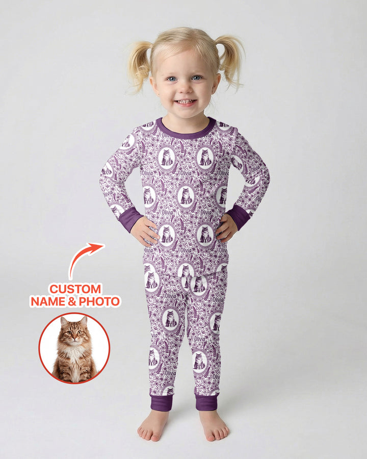 Custom Pet Photo Chinoiserie Garden Bamboo Two Piece Long Sleeve Pajama Set