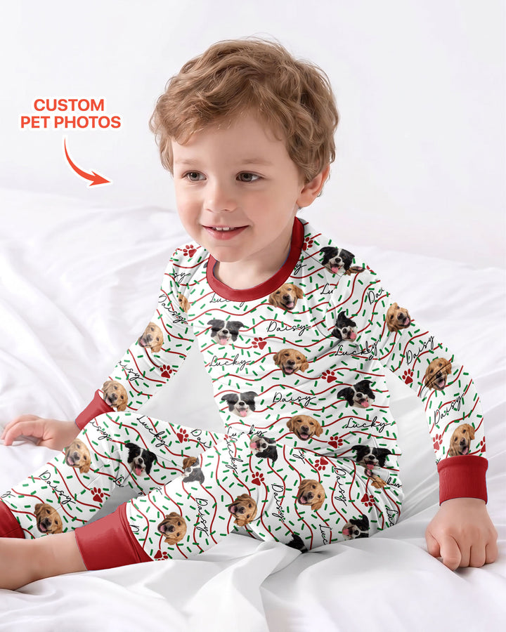 Custom Pet Photo Christmas Sprinkles Bamboo Two Piece Long Sleeve Pajama Set