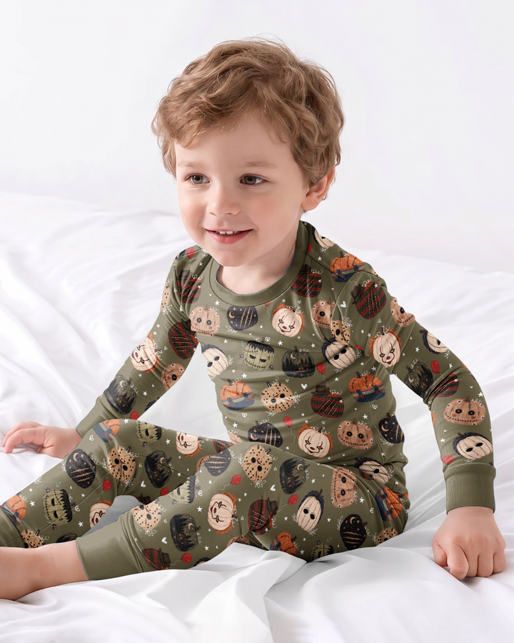 Spooky Slasher Pumpkins Bamboo Two Piece Long Sleeve Pajama Set