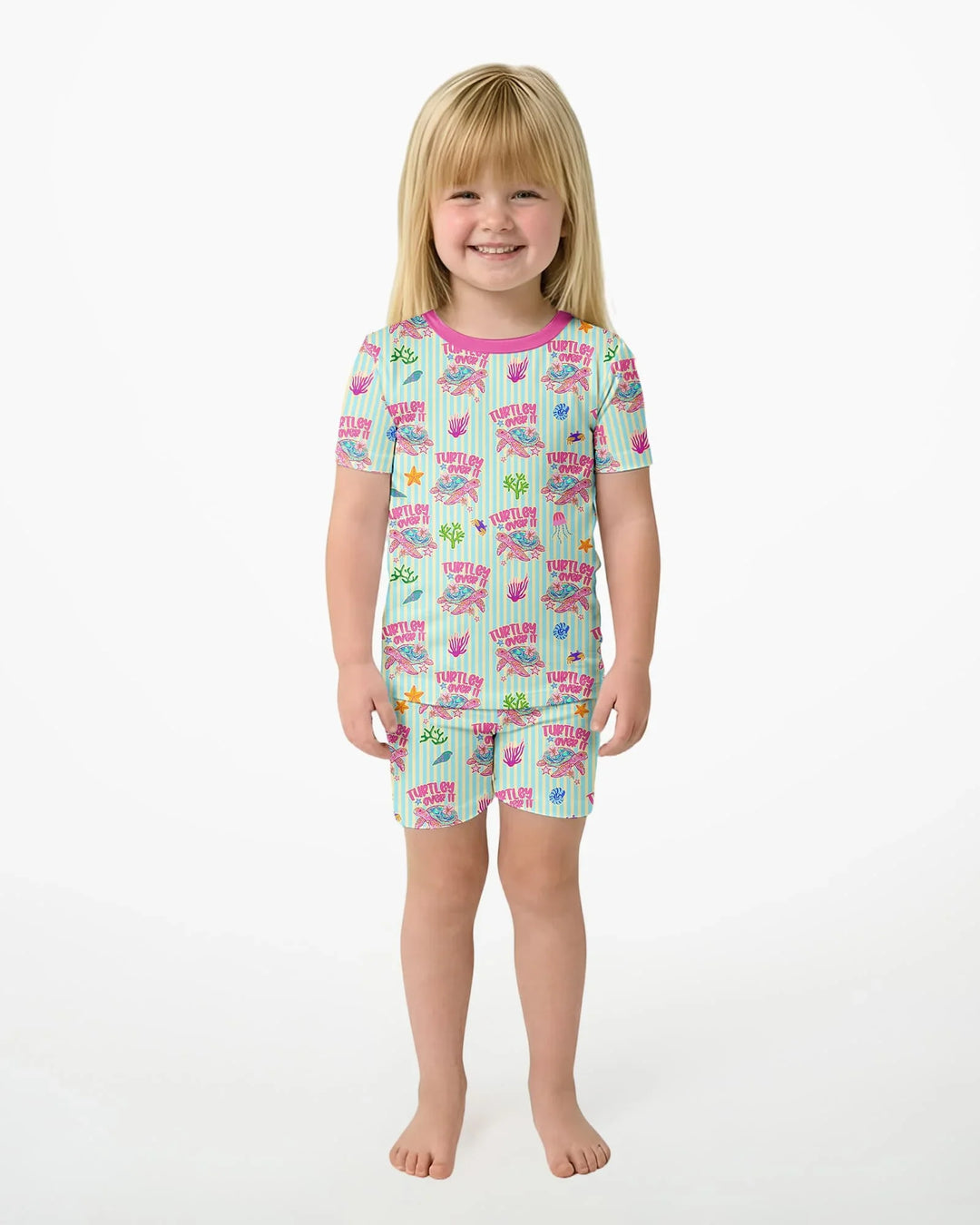 Turtley Over It Family Matching Bamboo Two Piece Short Sleeve Shorts Pajama Set