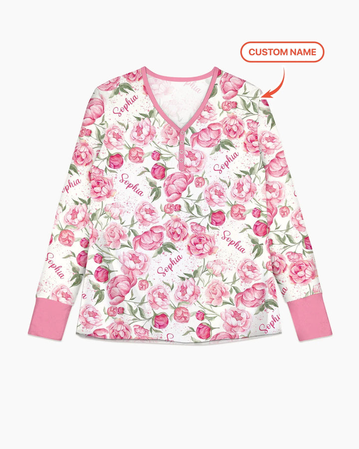 Custom Name Birth Month Flowers Bamboo Women Pajama Set