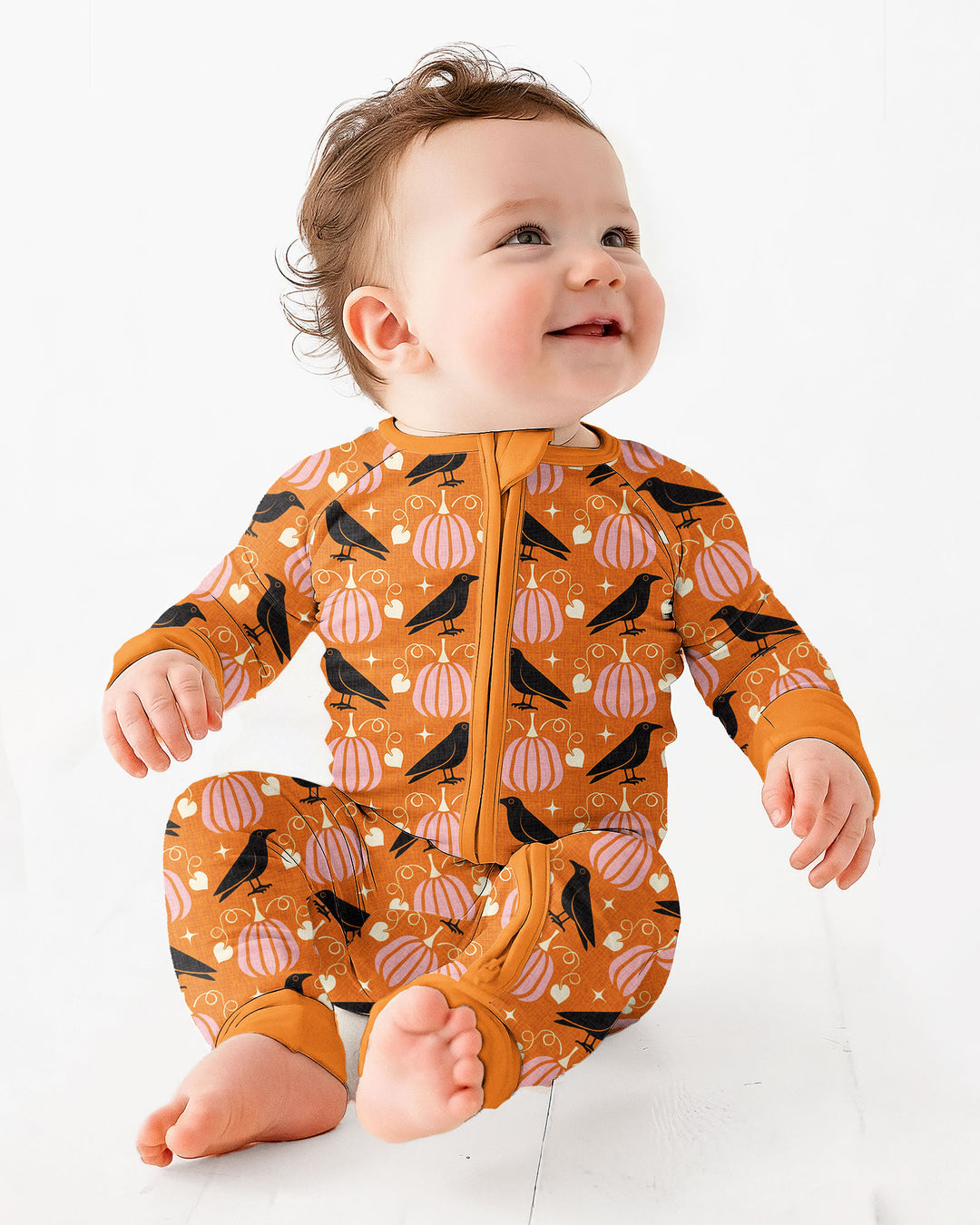 Ravens in a Pumpkin Patch - Orange Pink Bamboo Convertible Zippy