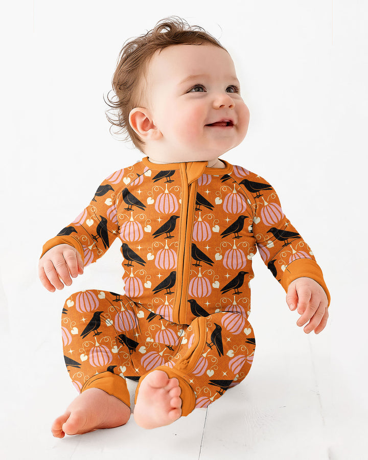 Ravens in a Pumpkin Patch - Orange Pink Bamboo Convertible Zippy