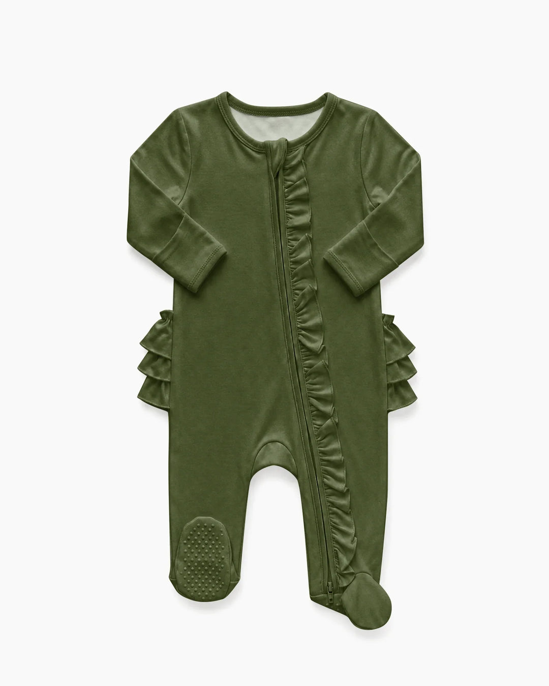 Solid Color Zipper Ruffle Footie