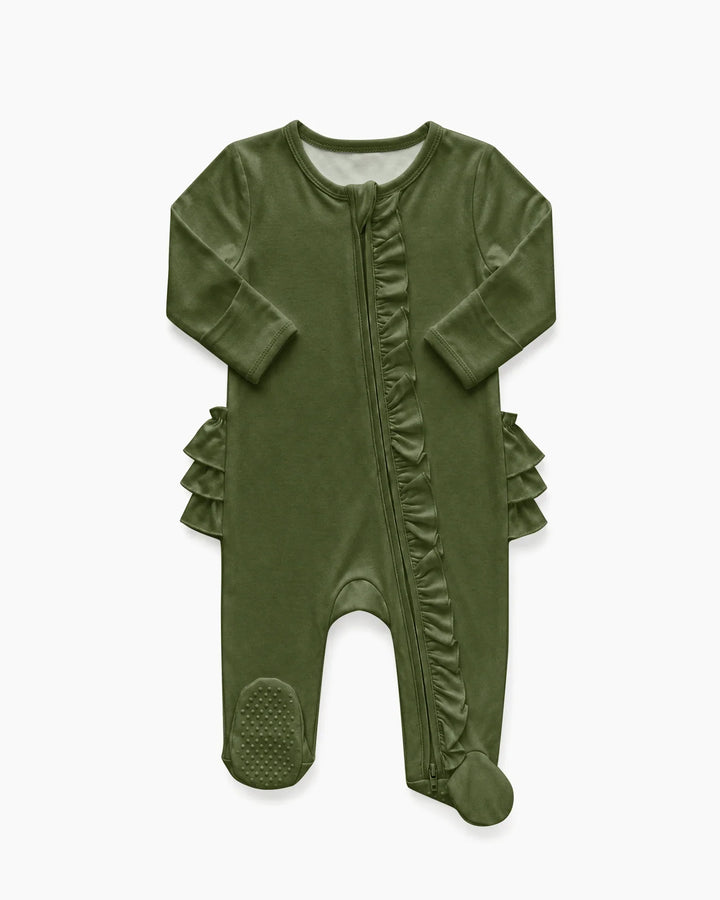 Solid Color Zipper Ruffle Footie