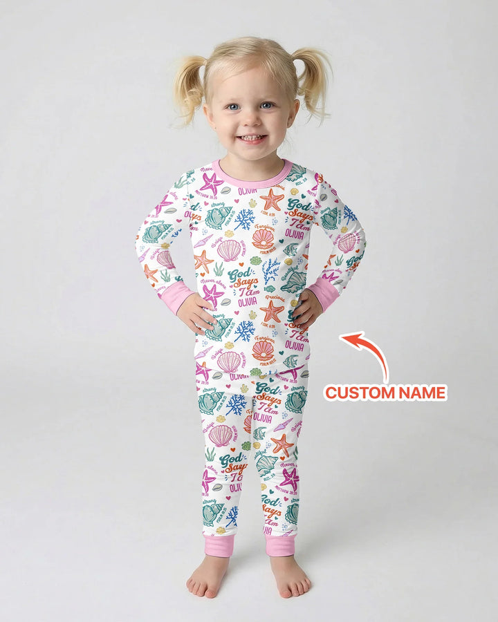 Coastal God Says I Am Custom Name Bamboo Two Piece Long Sleeve Pajama Set