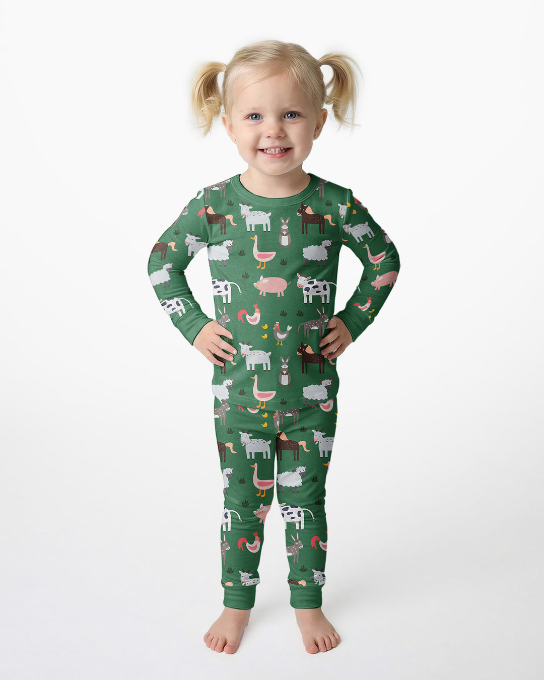 Green Farm Animals Bamboo Two Piece Pyjamas Set