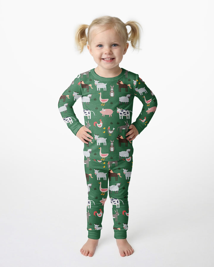 Green Farm Animals Bamboo Two Piece Pyjamas Set