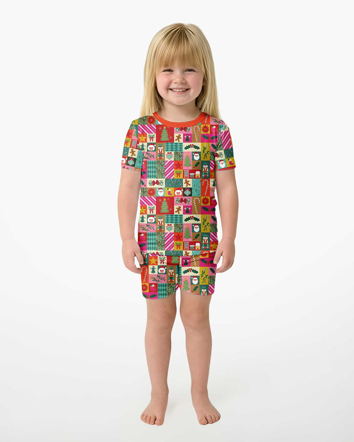 Maximalist Christmas Collage Bamboo Two Piece Short Sleeve Shorts Pajama Set