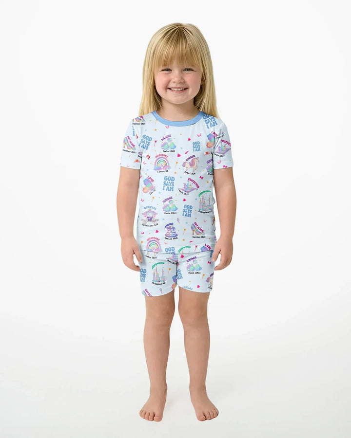 God Says I Am Girl Bamboo Two Piece Short Sleeve Shorts Pyjamas Set