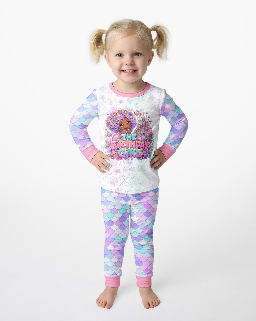 Black Mermaid The Birthday Girl  Bamboo Two Piece Long Sleeve Pajama Set