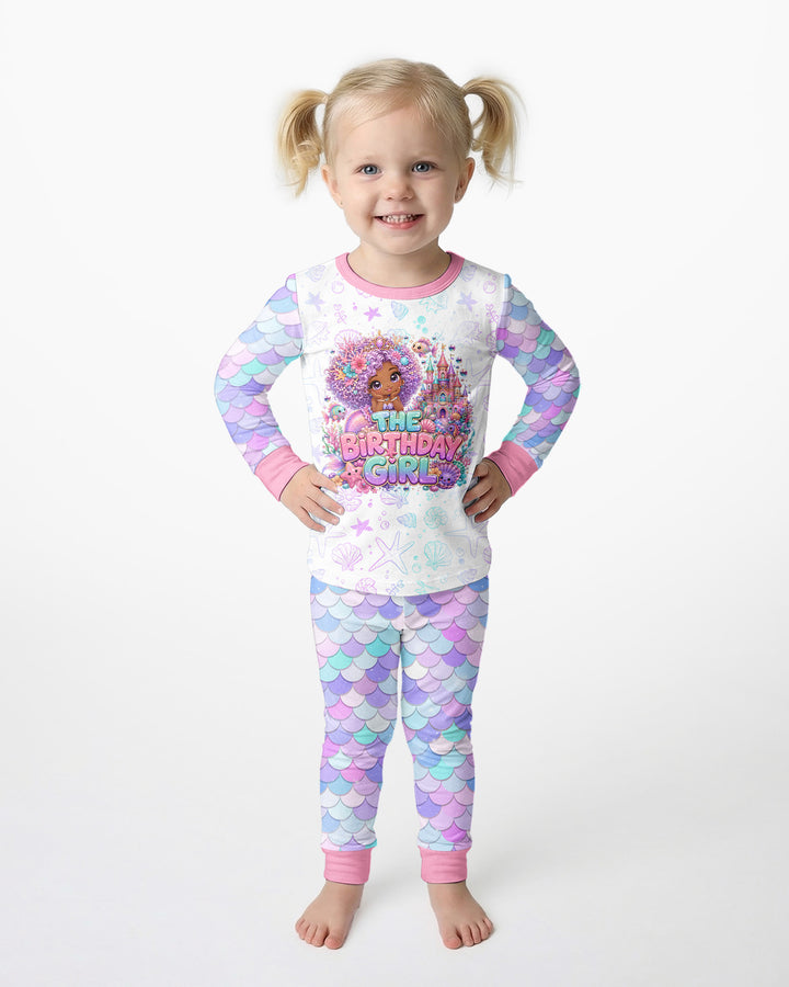 Black Mermaid The Birthday Girl  Bamboo Two Piece Long Sleeve Pajama Set