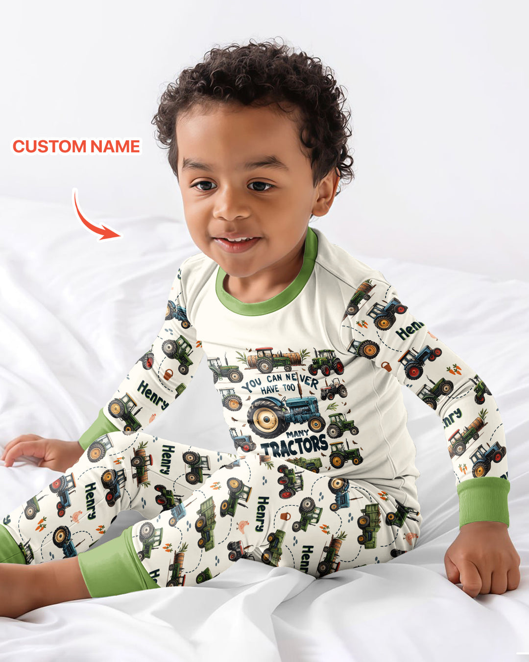 You Can Never Have Too Many Tractors Custom Name Bamboo Two Piece Long Sleeve Pajama Set