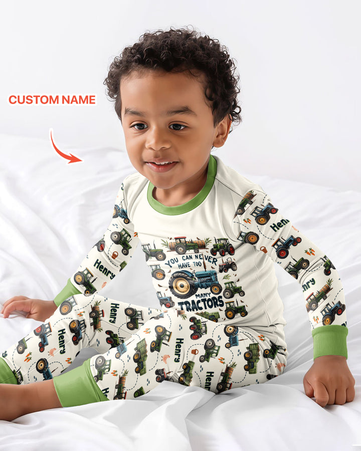 You Can Never Have Too Many Tractors Custom Name Bamboo Two Piece Long Sleeve Pajama Set
