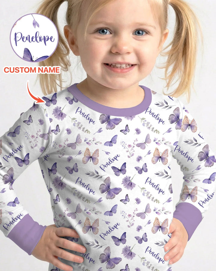 Custom Name Lilac Bloom Bamboo Two Piece Long Sleeve Pajama Set