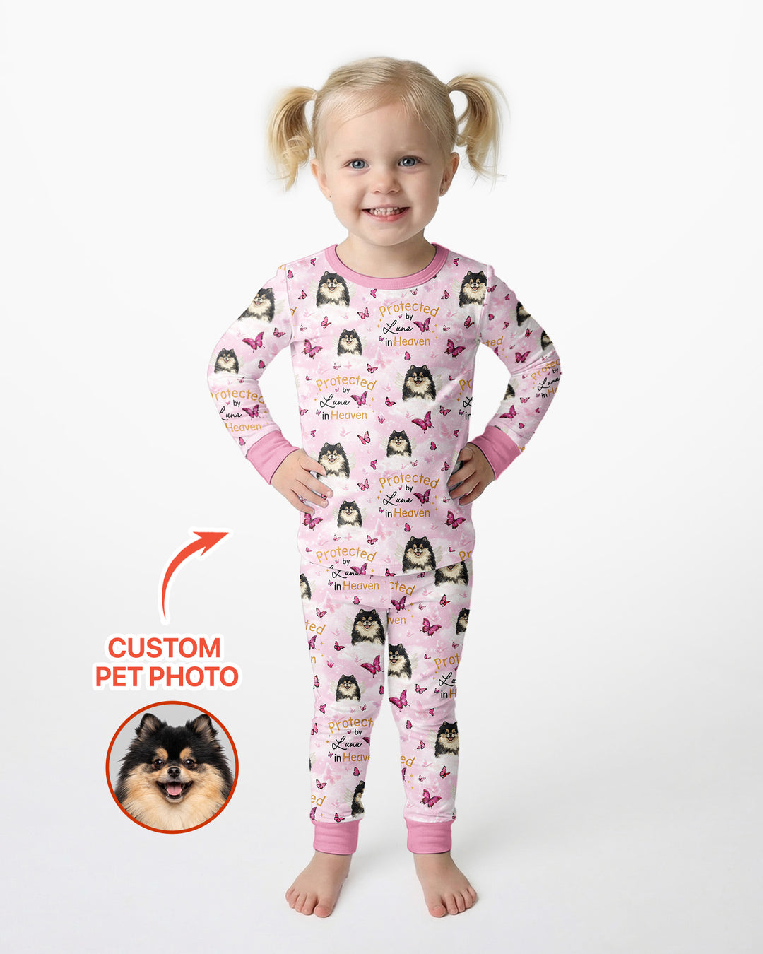 Custom Pet Photo Protected By Heaven Family Matching Bamboo Two Piece Long Sleeve Pajama Set