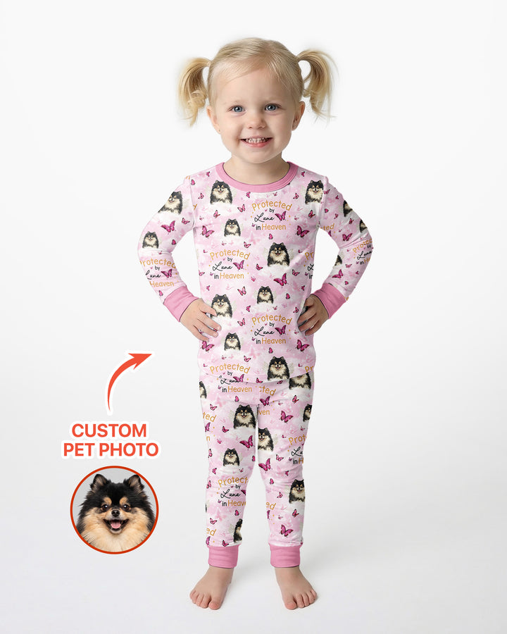 Custom Pet Photo Protected By Heaven Family Matching Bamboo Two Piece Long Sleeve Pajama Set