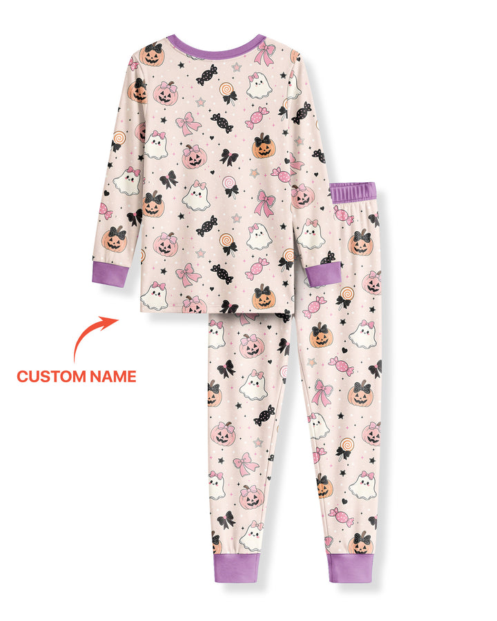 Custom Name Cute Ghost My First Halloween  Bamboo Two Piece Long Sleeve Pajama Set