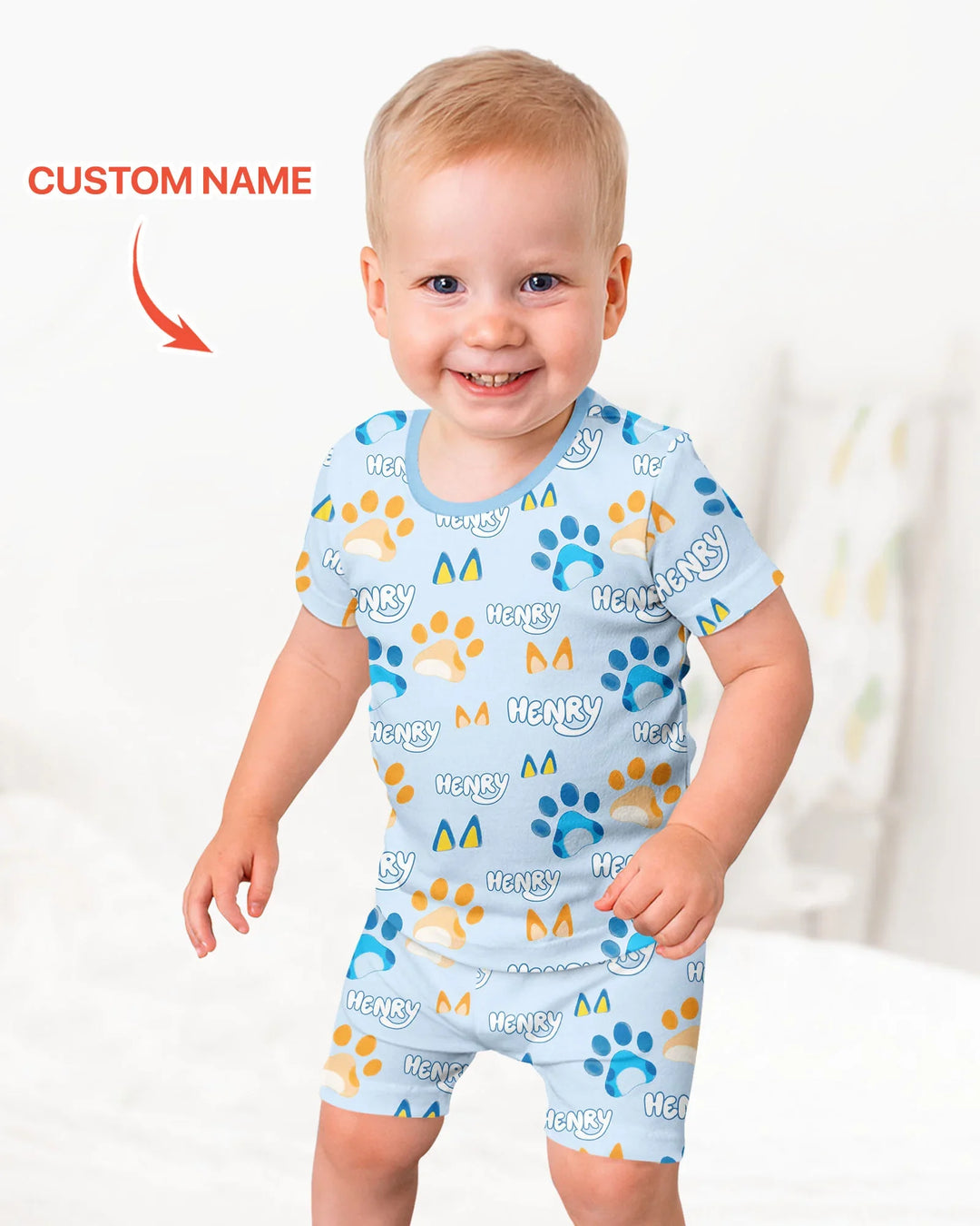 Custom Name Favourite Blue Dog Family Matching Bamboo Two Piece Short Sleeve Shorts Pajama Set