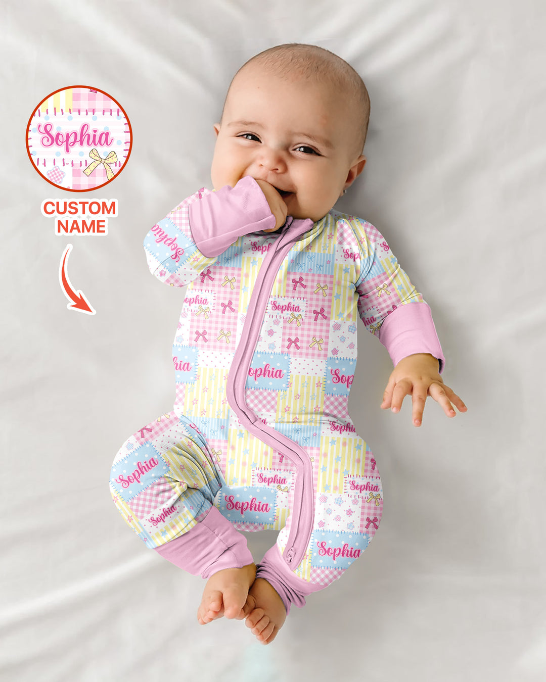 Custom Name Sweet Patchwork Bamboo Convertible Zippy