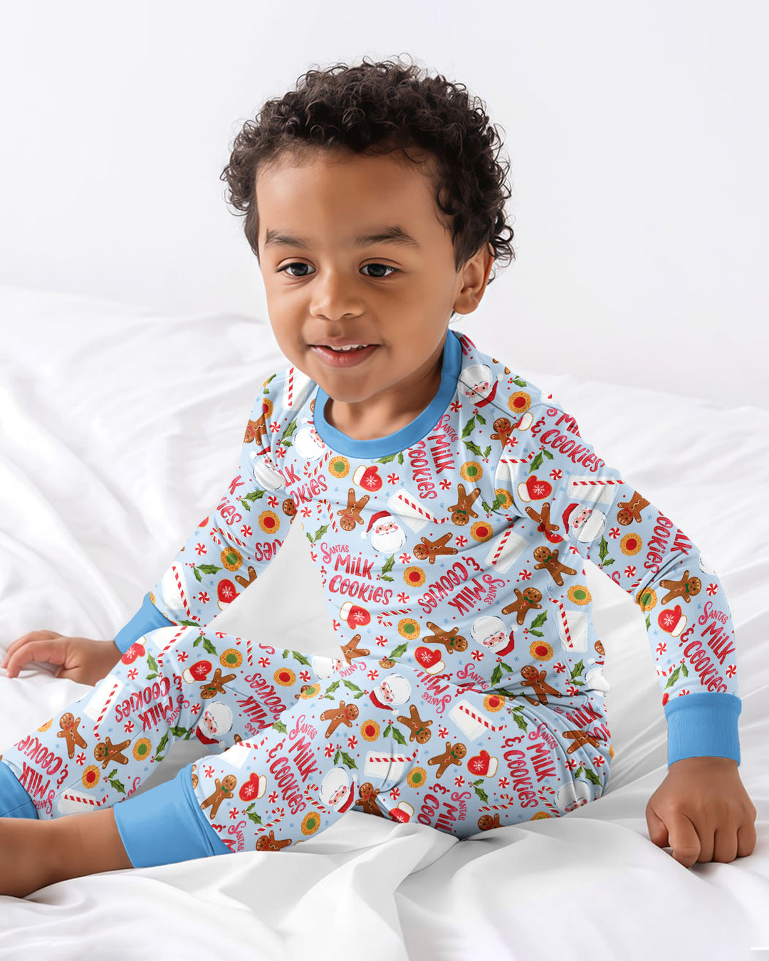 Santas, Milk and Cookies Bamboo Two Piece Long Sleeve Pajama Set