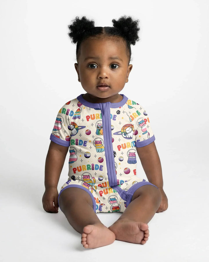 Rainbow Space Cats Family Matching Bamboo Shorty Zippy