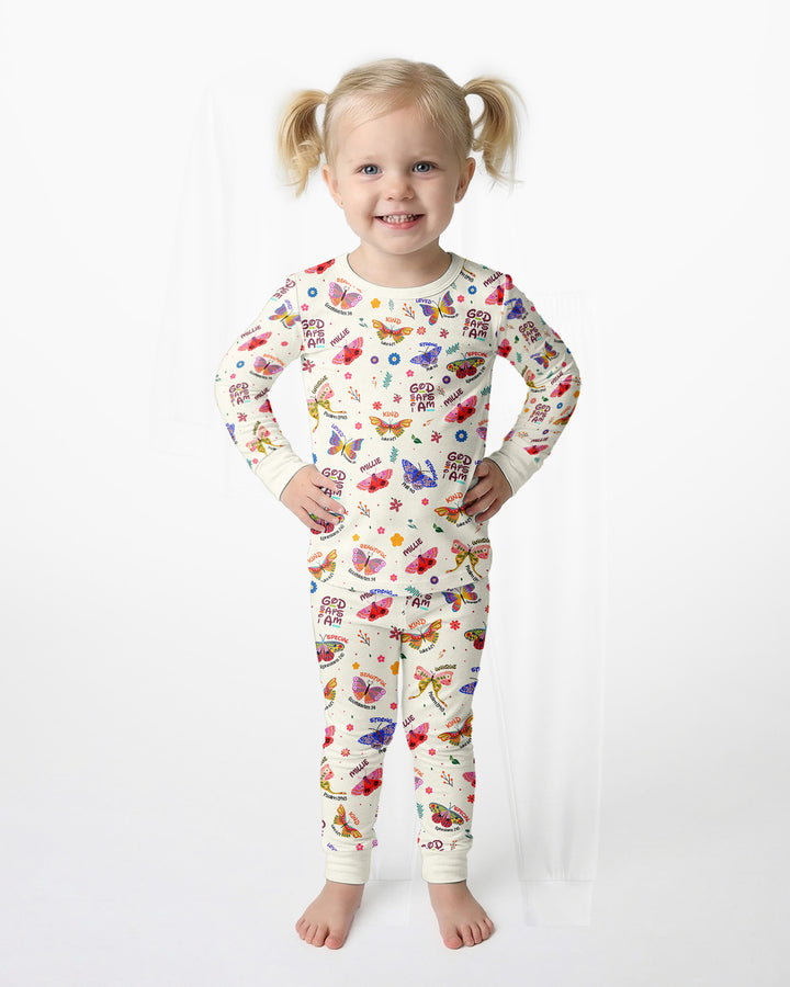 Custom Name God says I am Butterfly Bamboo Two Piece Long Sleeve Pyjamas Set