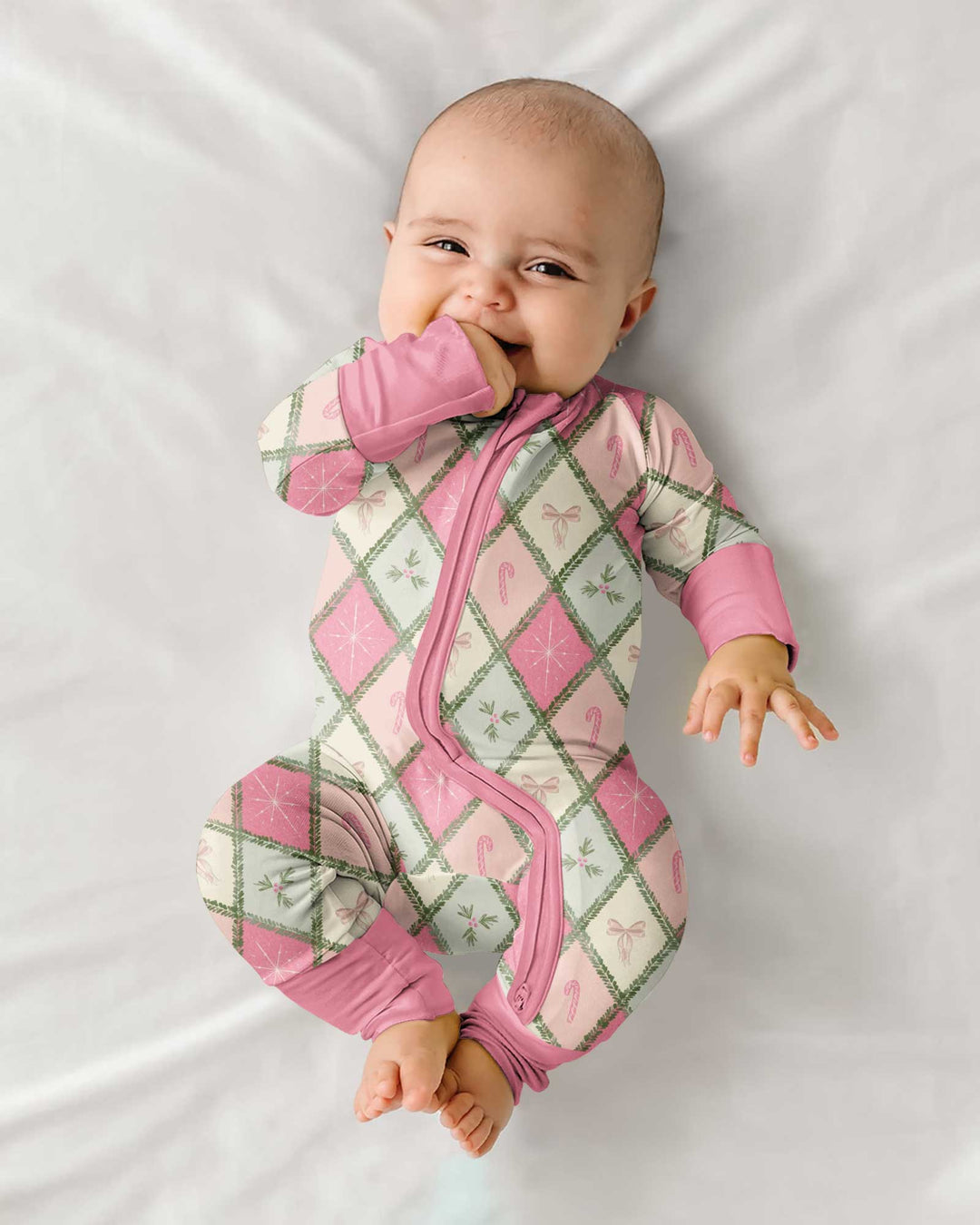 Pink Christmas Patchwork Mommy & Me Matching Bamboo Convertible Zippy