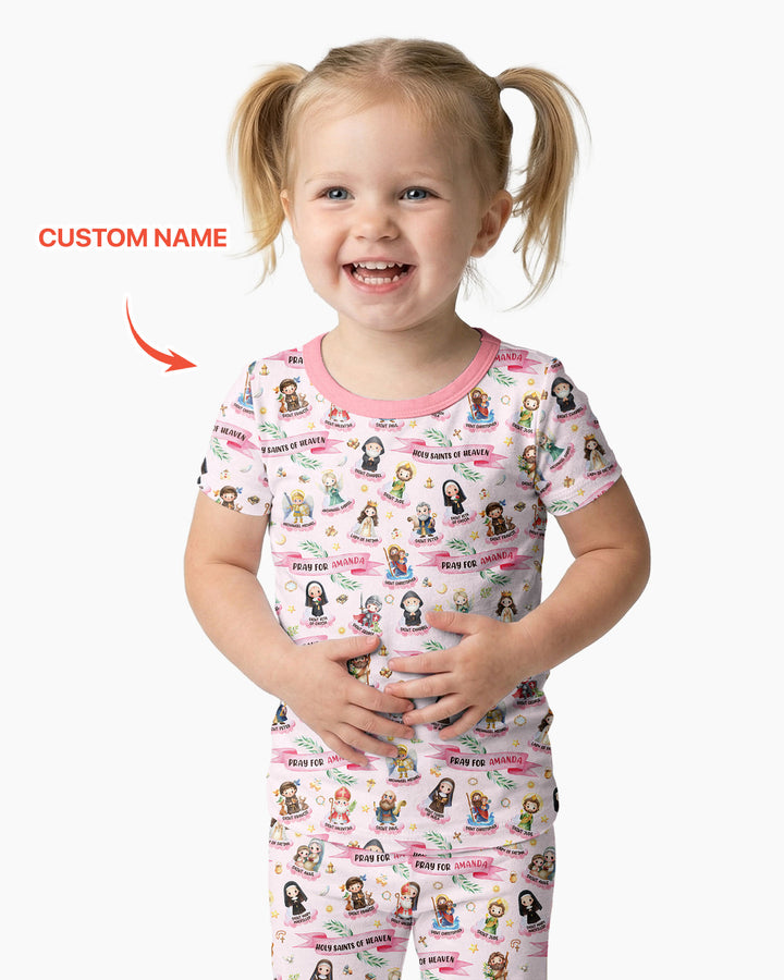 Holy Saints of Heaven Custom Name Bamboo Two Piece Short Sleeve Pajama Set
