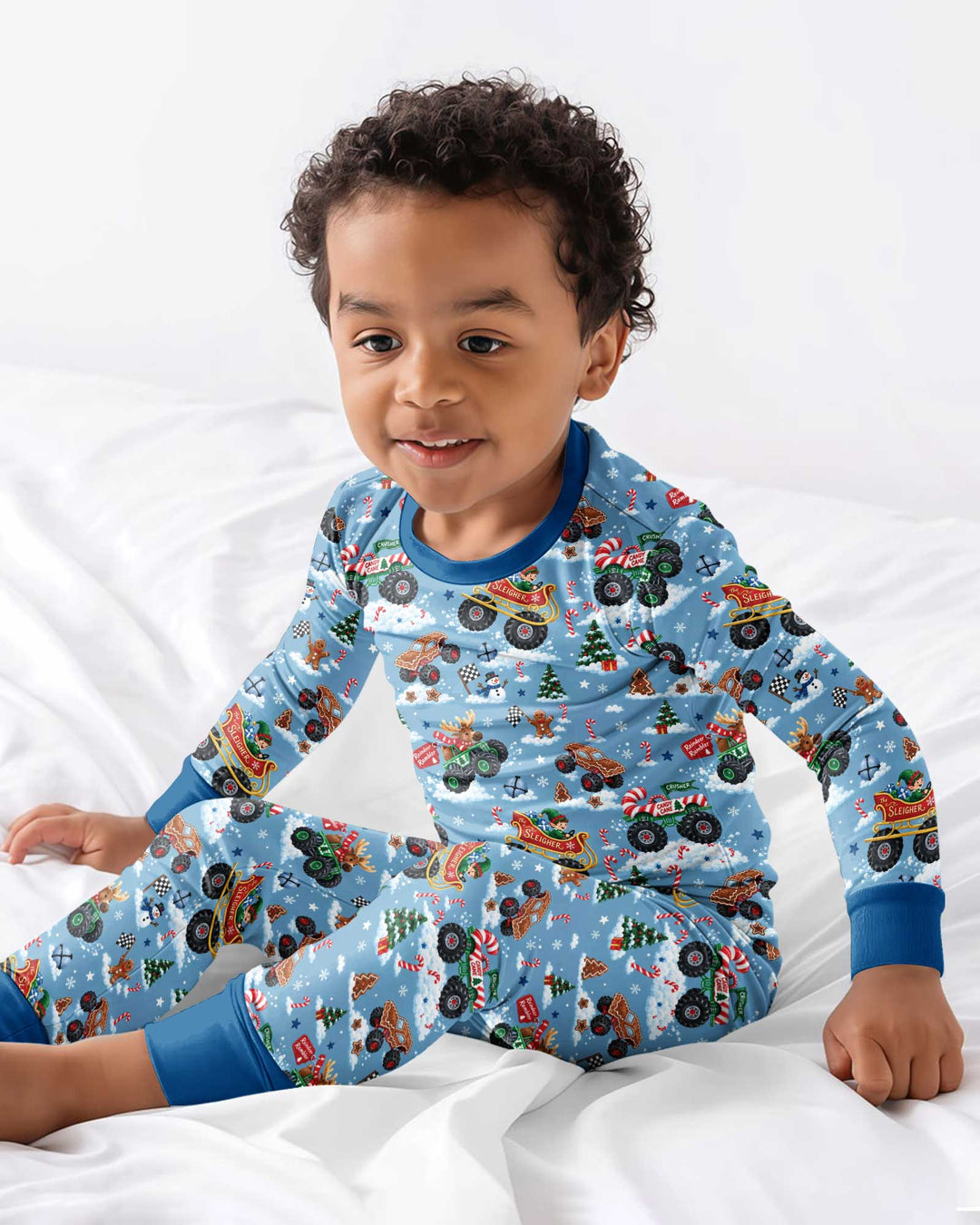 Holiday Monster Truck Bamboo Two Piece Long Sleeve Pajama Set