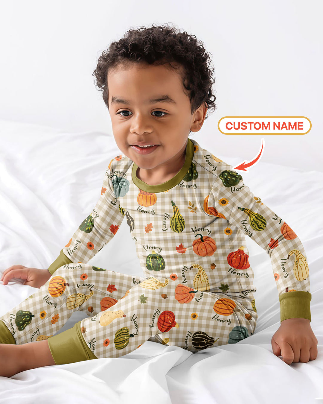 Pumpkin Patch Custom Name Bamboo Two Piece Long Sleeve Pajama Set