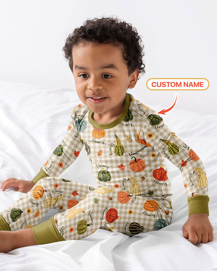 Pumpkin Patch Custom Name Bamboo Two Piece Long Sleeve Pajama Set