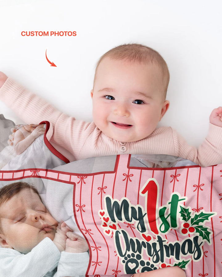 Custom Photo Collage My 1st Christmas Bamboo Blanket