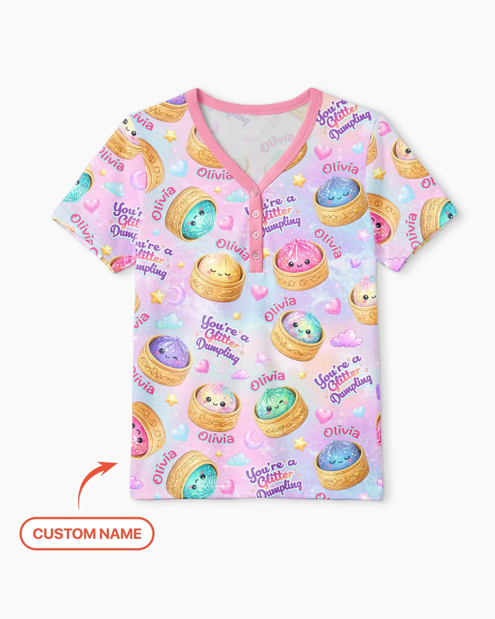 Custom Name You're A Glitter Dumpling Bamboo Women Short Sleeve Short Pajama Set