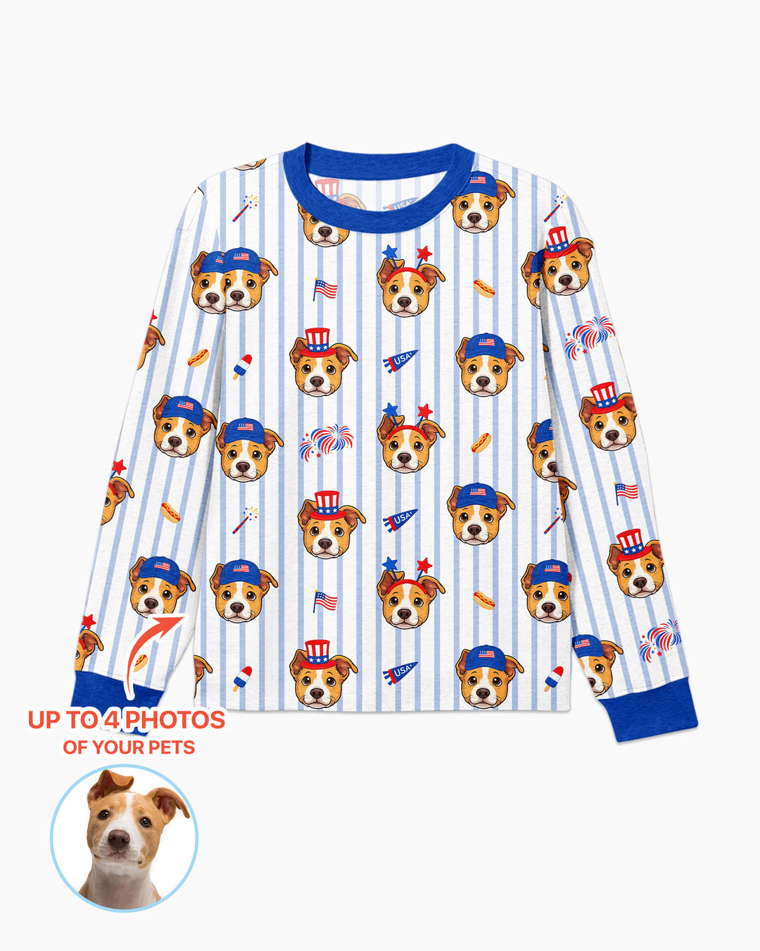 Custom Pet Image 4th of July Family Matching Bamboo Men's Pajama Set