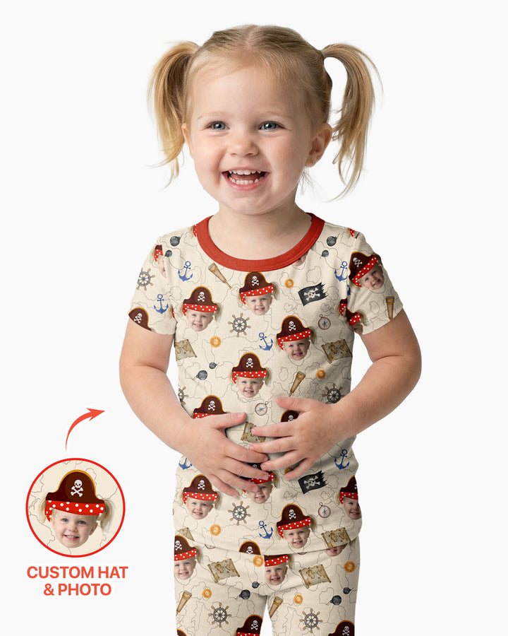 Custom Photo Treasure Map Adventures Family Matching Bamboo Two Piece Short Sleeve Pajama Set