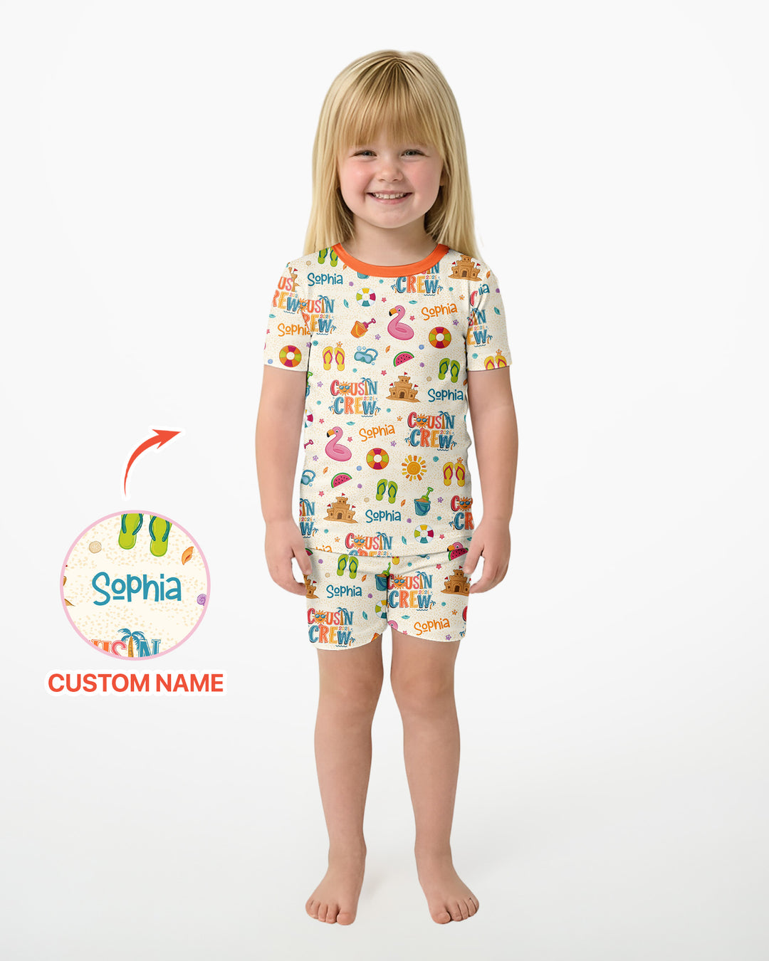 Custom Name Summer 2026 Cousin Crew Bamboo Two Piece Short Sleeve Shorts Pajama Set